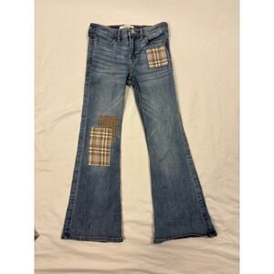 Abercrombie Kids High-Rise Flare Plaid Patch Jeans 7/8